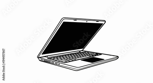 Open laptop with a black screen, keyboard, and touchpad