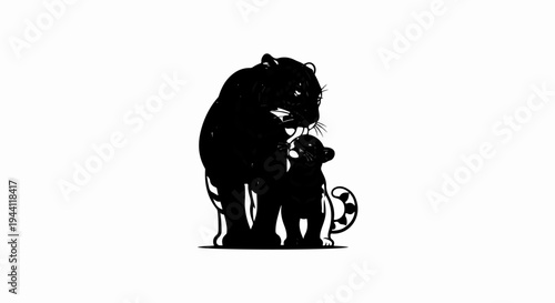 Silhouette of mother and baby black panther