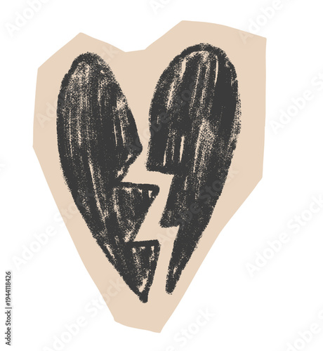 Cutout paper with broken heart on transparent background