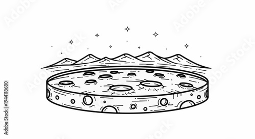 Lunar landscape with cratered surface and distant mountains under stars