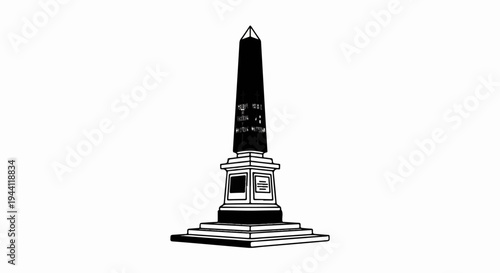 Tall, dark, four-sided monument with a pointed top on a tiered base