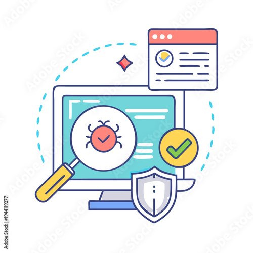 Illustrating the process of digital security and software testing for finding errors and vulnerabilities in code