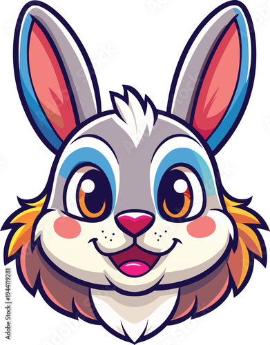 Cute Easter Bunny Face Mascot - Colorful Cartoon Rabbit Vector Illustration for Kids and Holiday Design