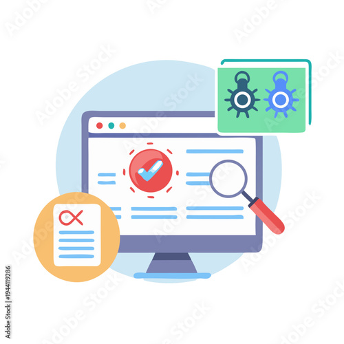 Illustrating the process of digital security and software testing for finding errors and vulnerabilities in code
