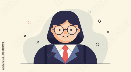 A stylized portrait of a professional woman in a suit and tie