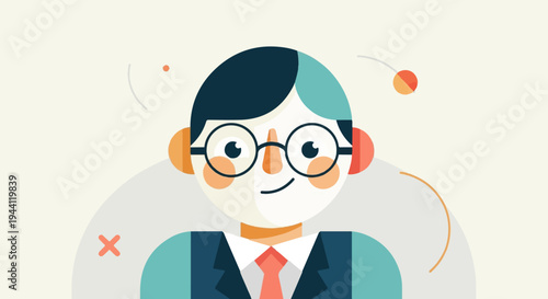 A stylized, flat design illustration of a person in a suit and tie