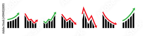 Up and down graph chart icon. Growth increase and decrease sign. Graph or diagram with arrow going up and down. Vector