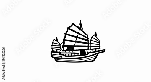 Stylized illustration of a traditional three-masted sailing vessel