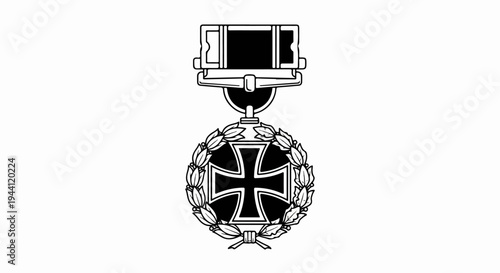 Ornate black cross medal with laurel wreath and ribbon
