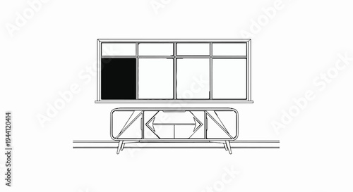 Minimalist room scene with window and modern media console