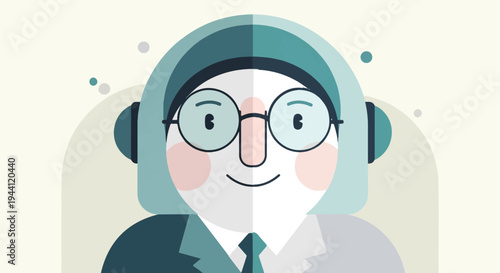 Stylized portrait of a person wearing headphones and glasses