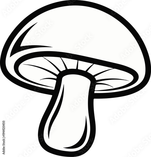 Stylized black and white illustration of a mushroom with a smooth cap and stem