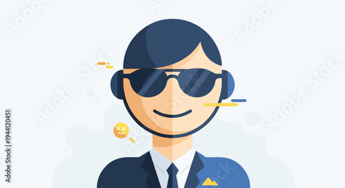 Cool stylized person in suit with sunglasses and yellow accents