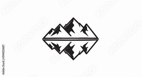 Stylized mountain range reflected in water, creating a symmetrical design