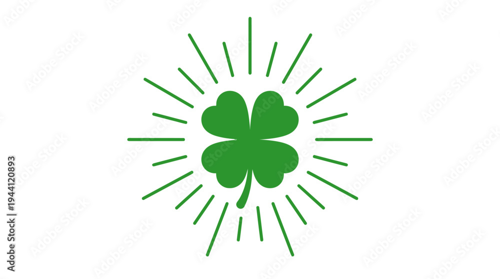 Obraz premium Green clover symbol with rays of light, representing luck and St. Patrick's Day celebration