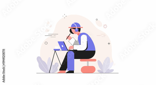 Person working on laptop with headphones and coffee