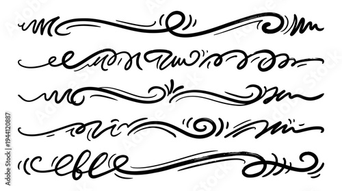 Decorative hand-drawn flourishes and swirls for artistic designs and backgrounds
