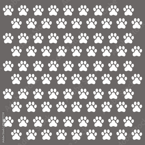 white dog paw print seamless pattern on gray background