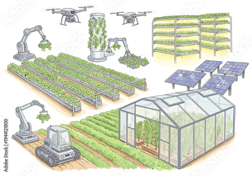 Modern agriculture uses drones, robots, and solar power for efficient crop production