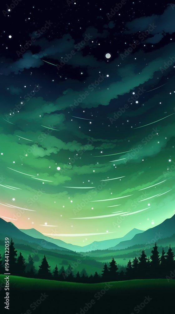 Fototapeta premium Aurora green backgrounds landscape.