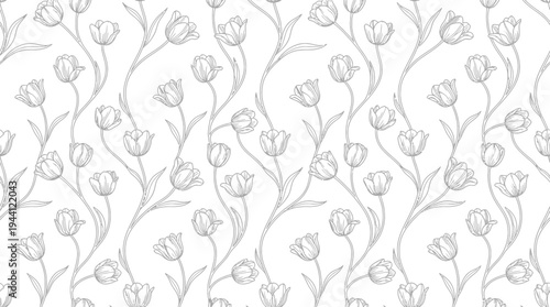 Elegant floral pattern featuring delicate tulips on a white background, ideal for textile design