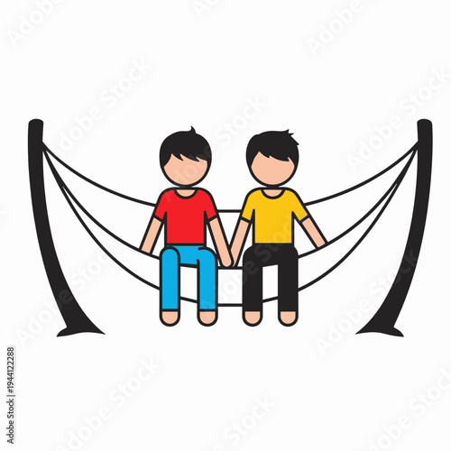 Best friends in hammock on light background