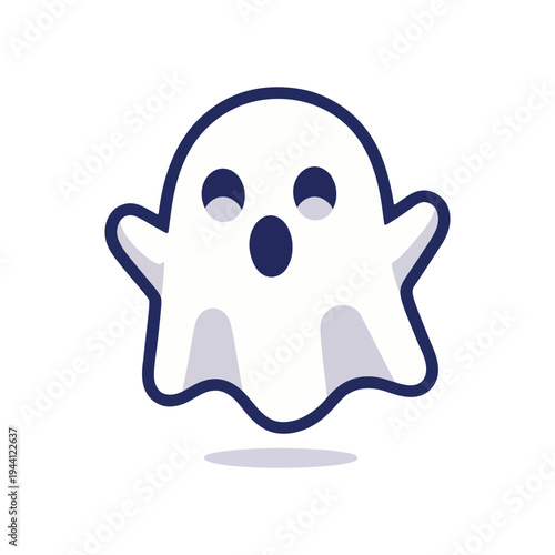 Bild auf Leinwand Cute little white sheet ghost mascot with expressive spooky eyes, minimalist cartoon vector design