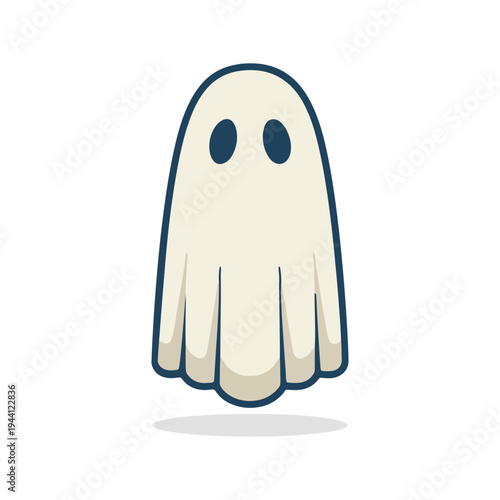 Simple and cute full-body sheet ghost character, slightly smiling, vector illustration for playful spooky themes.