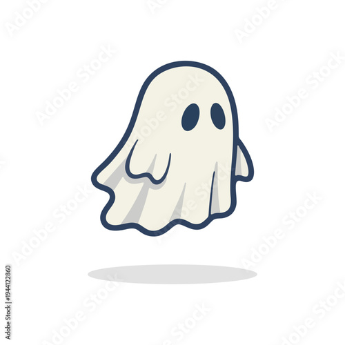 Cute sheet ghost character, slightly smaller and rounded, with a gentle wave shape at the bottom, vector.