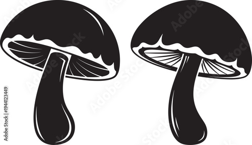 Mushroom silhouette icons pair isolated on white background