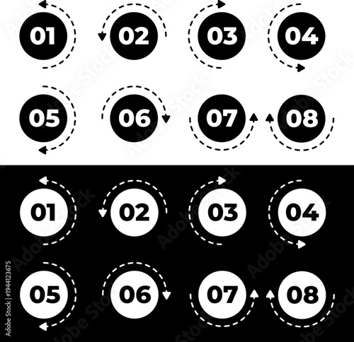 Numbers, digits, stickers in circles, infographics