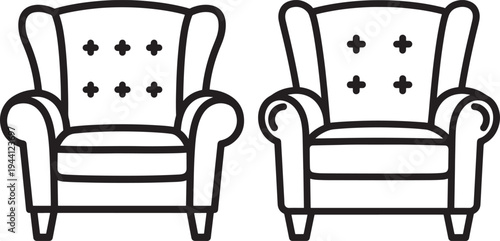 Two wingback armchairs as icons in outline