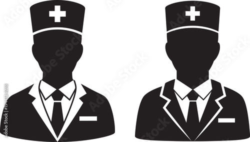 Two doctor silhouette icons with cross vector