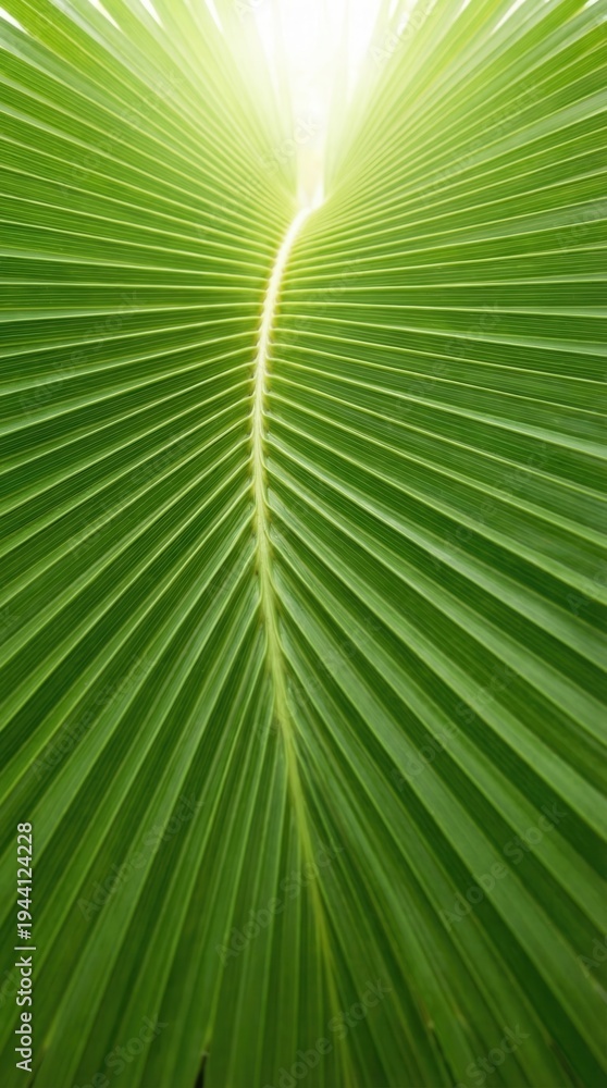 Obraz premium Vibrant Green Palm Leaf Texture with Bright Sunlight Creating a Natural Background.
