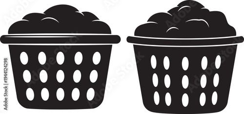 Laundry basket icon silhouette full of clothes