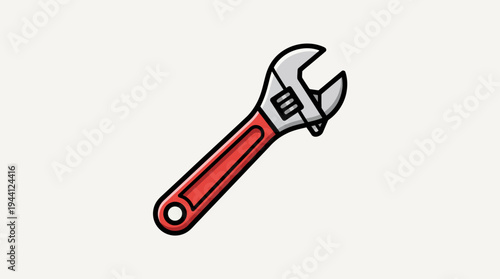 Adjustable Wrench Tool with Red Handle.