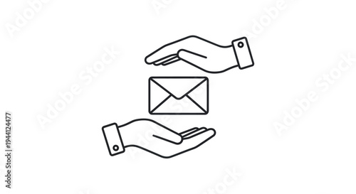 Hands Exchanging Envelope Simple Line Drawing.