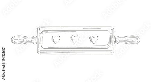 Rolling Pin with Heart Design on Surface.