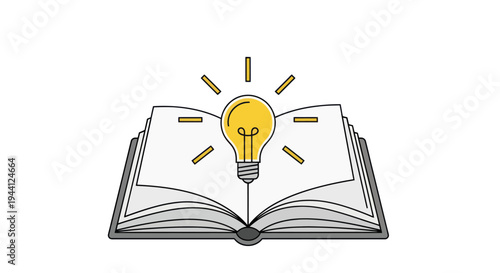 Open book with lightbulb on pages.