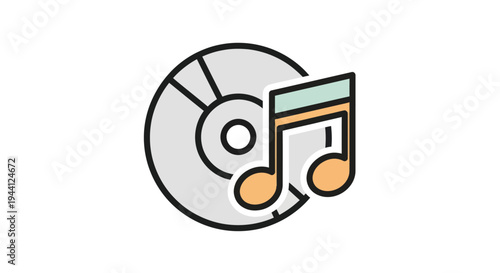 Music Icon with CD and Notes.