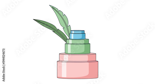 Cosmetic Cream Bottle with Green Leaves.