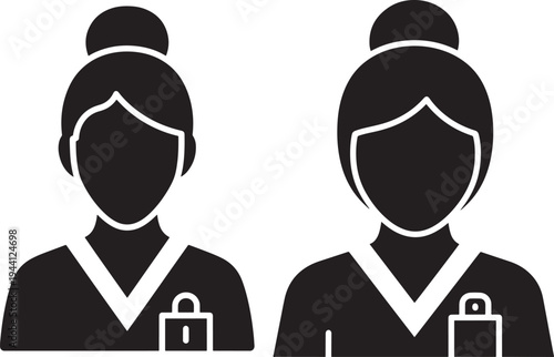Two nurses silhouette icon set on white background