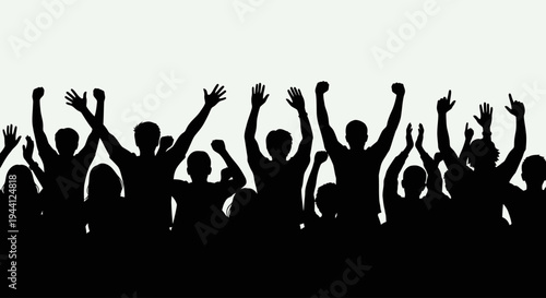 Silhouetted People Raising Hands in Celebration.