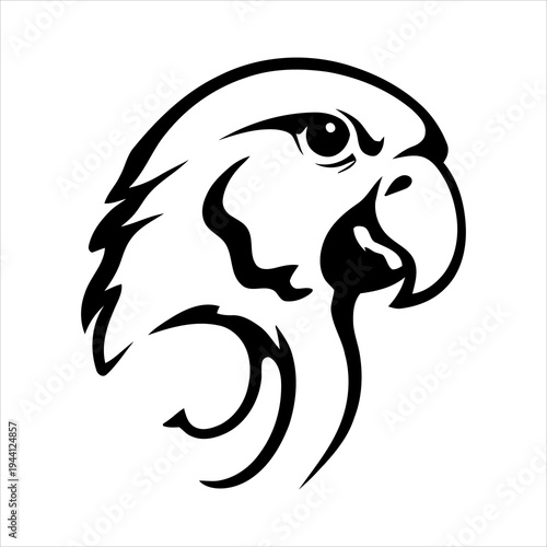 Striking monochromatic parrot artwork, showcasing a majestic exotic bird profile in dynamic line art