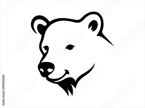 Minimalist black and white bear head graphic design for a bold logo or mascot emblem