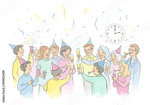 Diverse group of people celebrating a special occasion with champagne and confetti