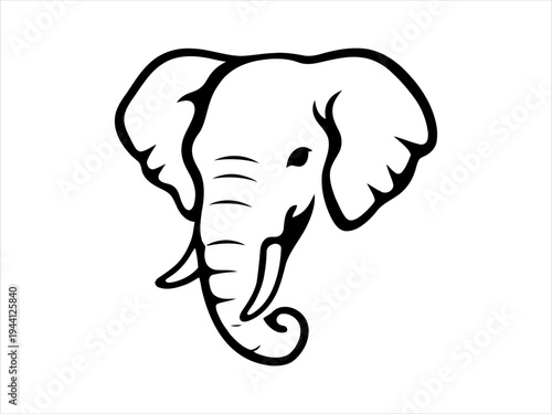 Minimalist Black and White Elephant Head Outline Drawing