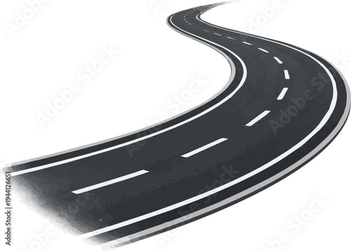  Is a realistic Curved asphalt road vector art with white background..