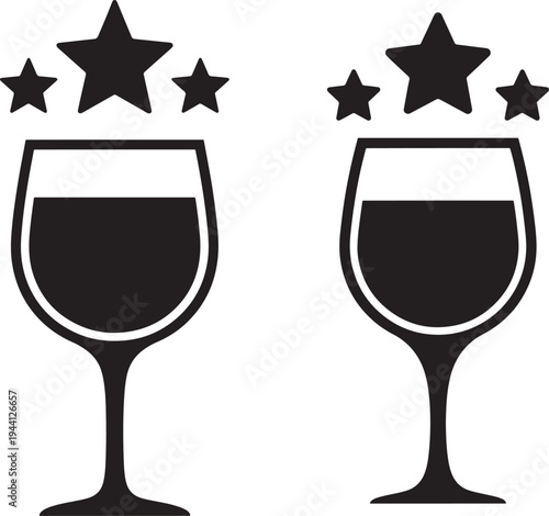 Silhouette icon wine glasses with stars