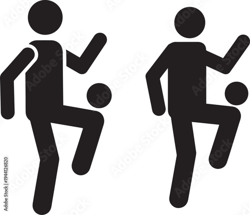 Silhouette icon of person playing soccer ball on white background